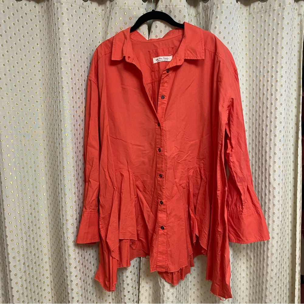 Free People We the Free Freya Poplin Tunic Top in Bright Coral